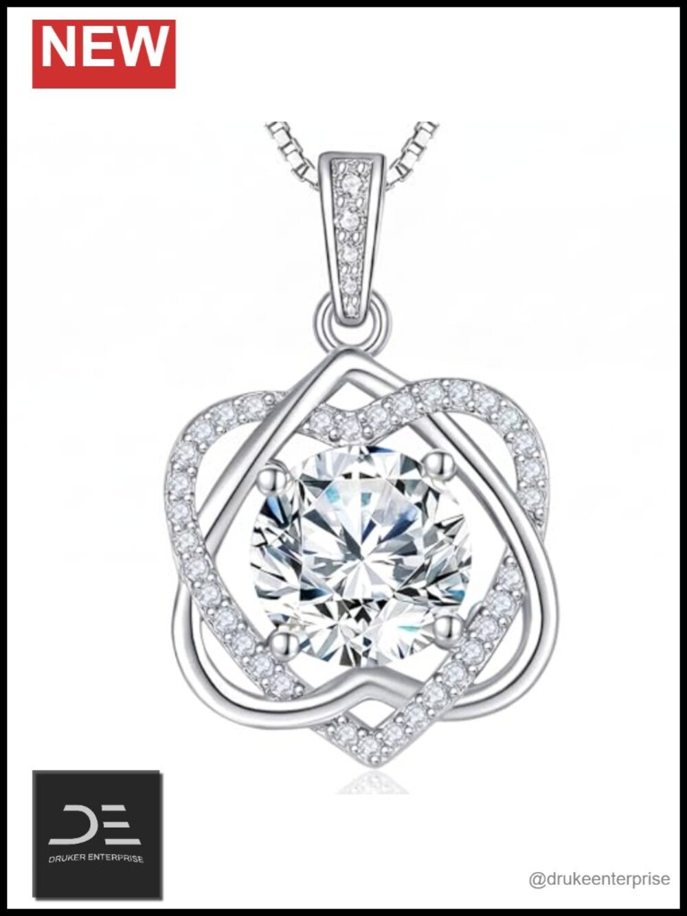 Moissanite Infinity Heart Necklace 925 Sterling Silver Pendant Gift